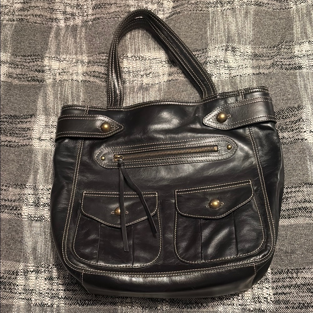 Nordstrom brand black leather tote